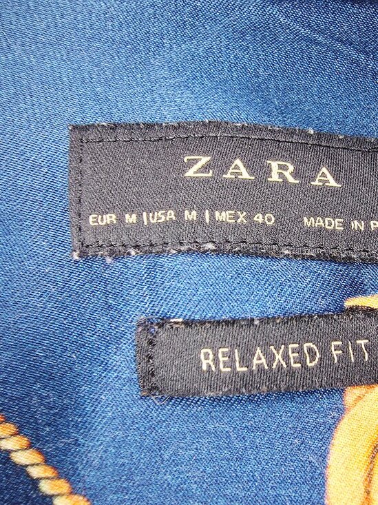 Zara Size Medium Relaxed Fit Mens Navy Floral Viscose Long Sleeve Designer Shirt - Picture 4 of 9